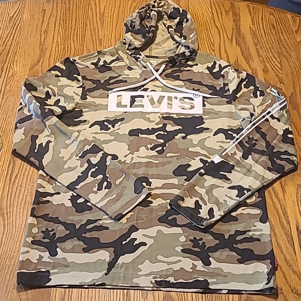Levi's Green & Tan Camouflage Hooded Shirt - Men's Medium